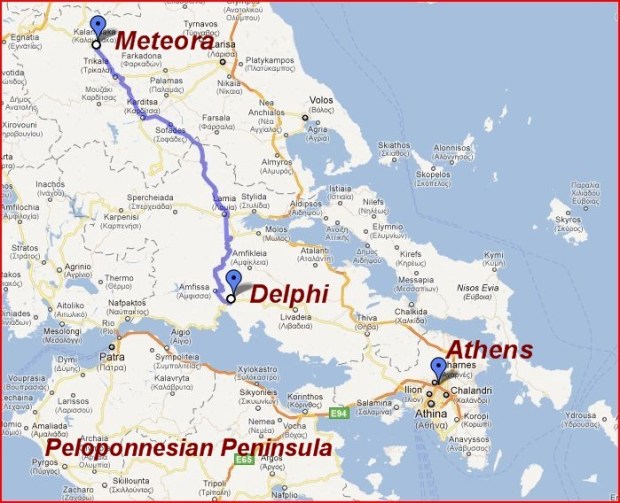 Meteora Map, Greece.