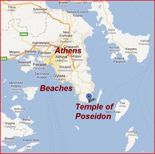 Temple of Poseidon, Greece Map.