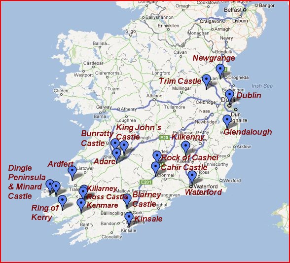 Sites visited in Ireland