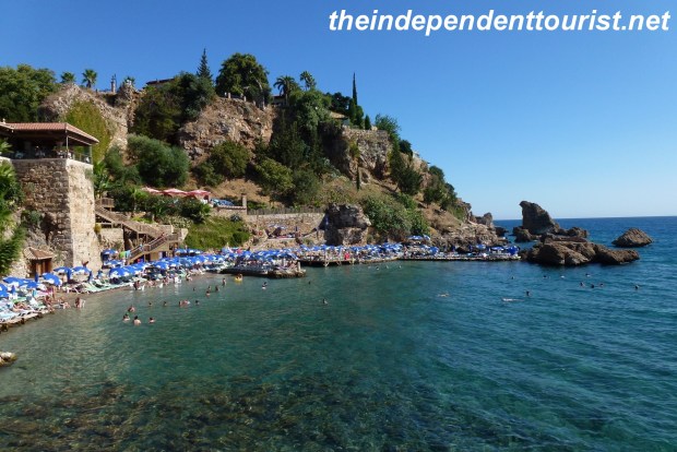 The beautiful coastline of Antalya. We ate at an excellent restaurant overlooking this beach.