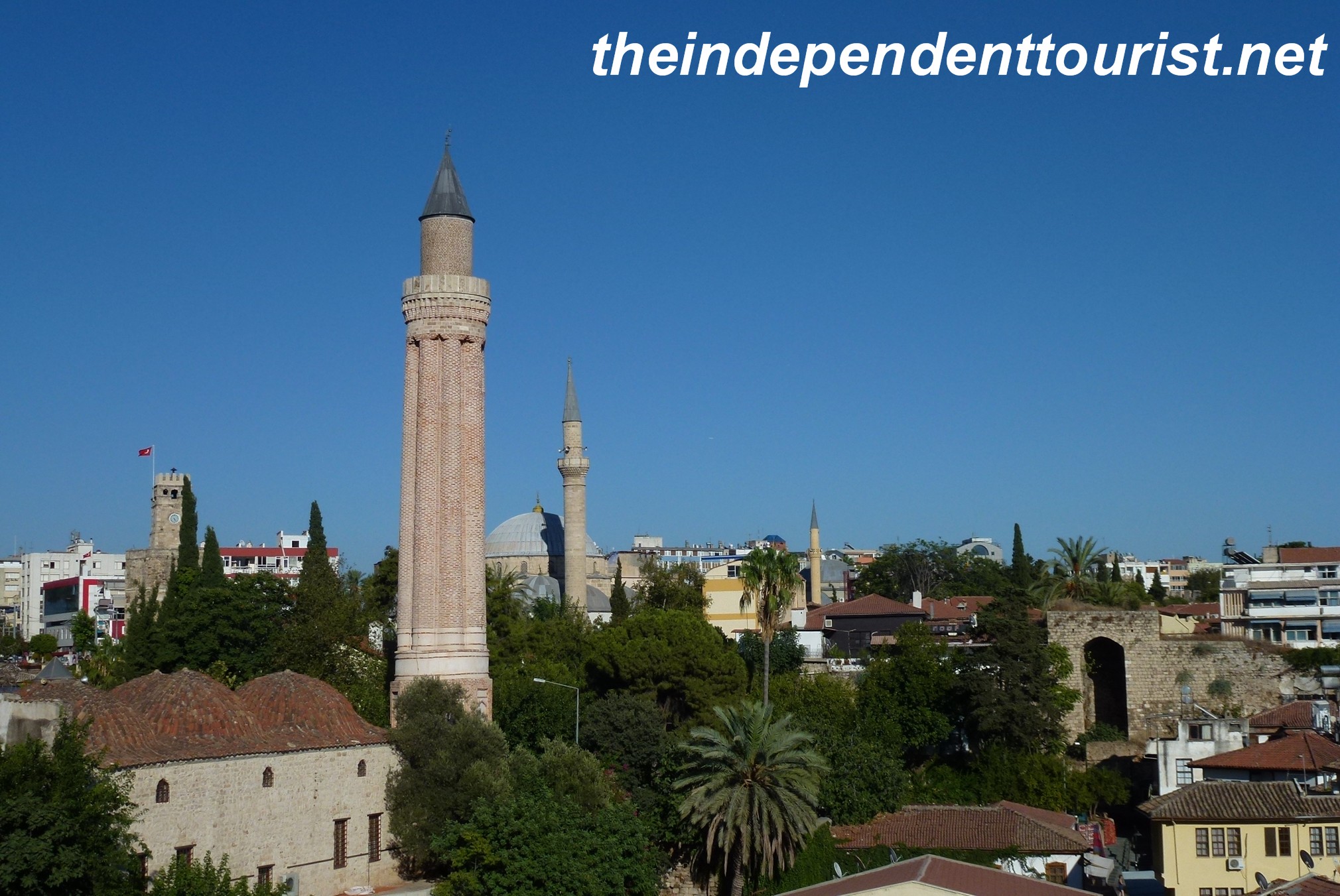 The 13th century Fluted Minaret - a major landmark of Antalya.This minaret was once covered in turquoise tiles.