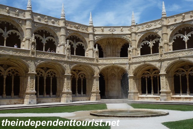 The cloisters of the monastery. The tracery decor is Manueline style.