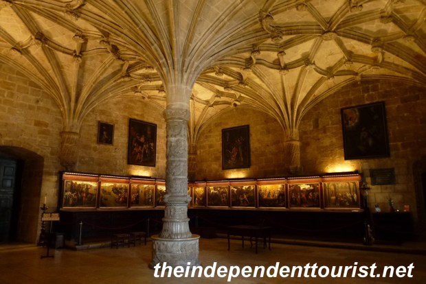 Inside the Sacristy with many paintings.