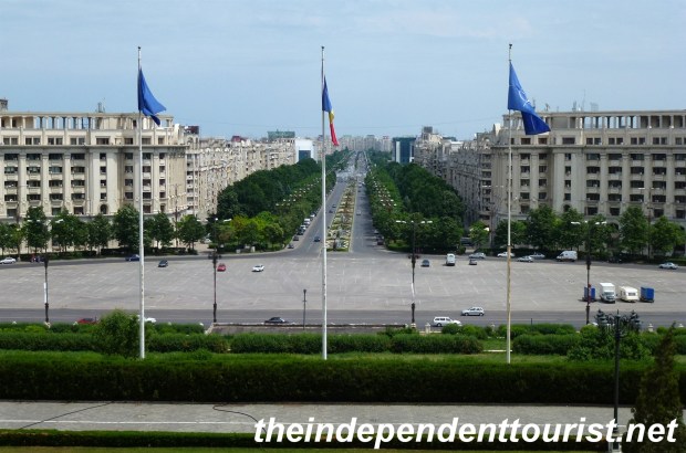 Looking east from the famous balcony of the Palace, towards the Piata Constitutiei.