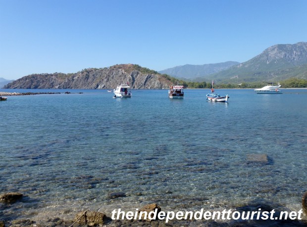 The largest bay at Phaselis with a few boats.