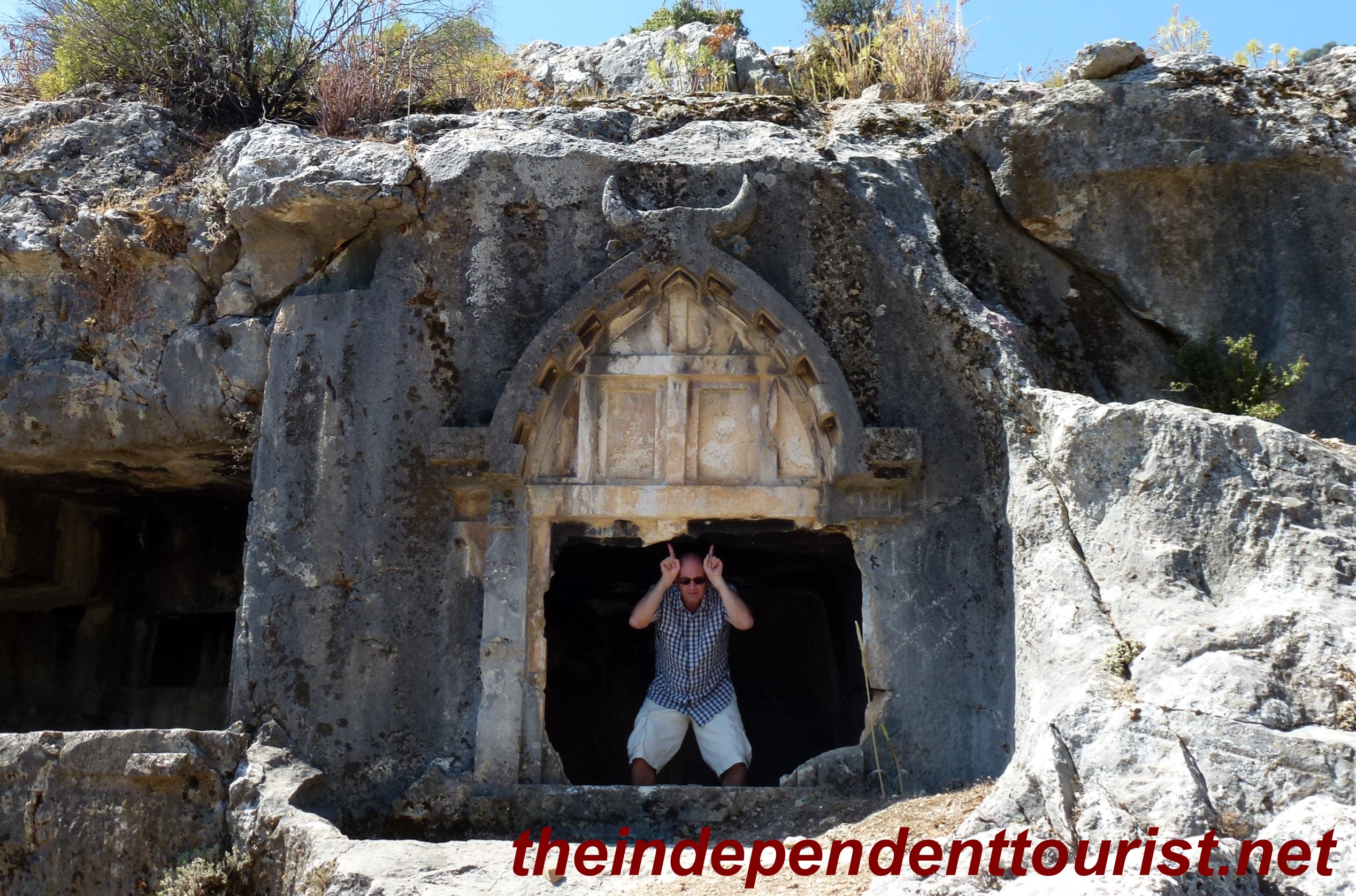 The "Bull-Headed" sarcophagus (note the top of the tomb), near the agora.