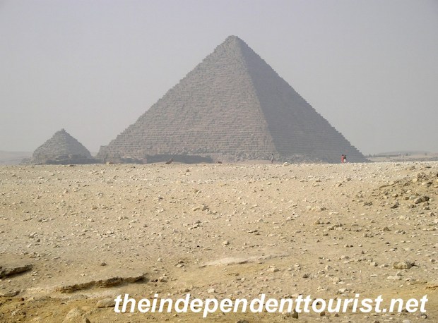 The third of the great pyramids, Pyramid of Menkaure. It's quite a distance from the other two to this one (the little pyramid at the left is one of his queen's tombs).