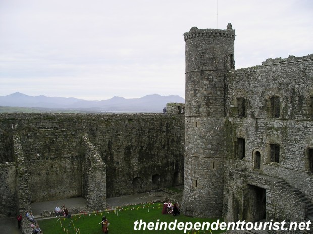 The interior ward of Harlech Castle. The main entrance is to the right.