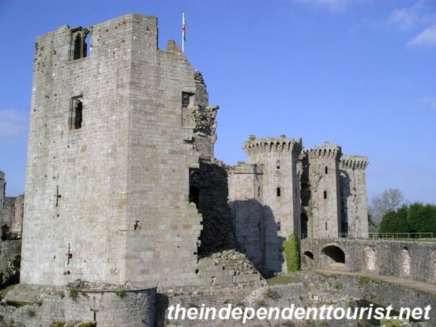 The remants of the Great Tower (center left), the first edifice constructed at Raglan. It withstood heavy attacks during the civil war in 1646.