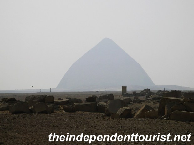 The Bent Pyramid - not accessible to tourists. The angle was reduced from 54 to 43 degrees due to stress and instability.