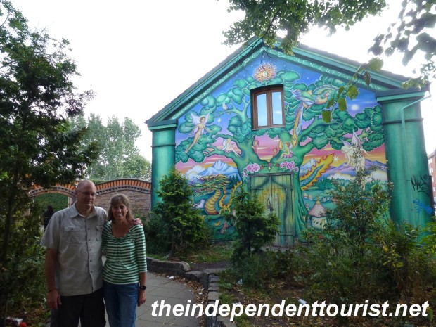 One of the many colorful buildings in Christiania.