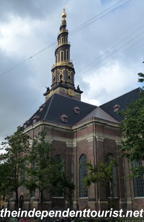 A view of Our Savior's Church, just a few blocks from Christiania. Note the round tower and the stairway circling to the top.