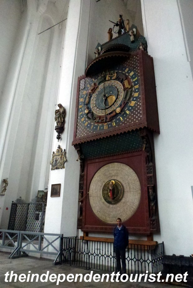 A 15th century Astronomical clock in St. Mary's church, one of the largest red brick churches in the world.