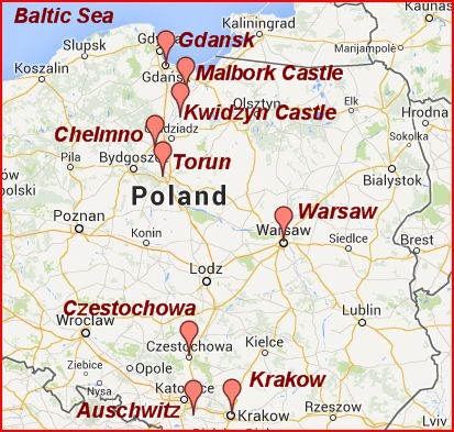 Places we visited in Poland in 2013.