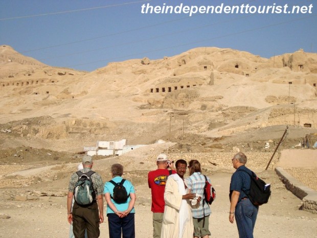 Looking up at the hillside containing many of the Tombs of the Nobles.