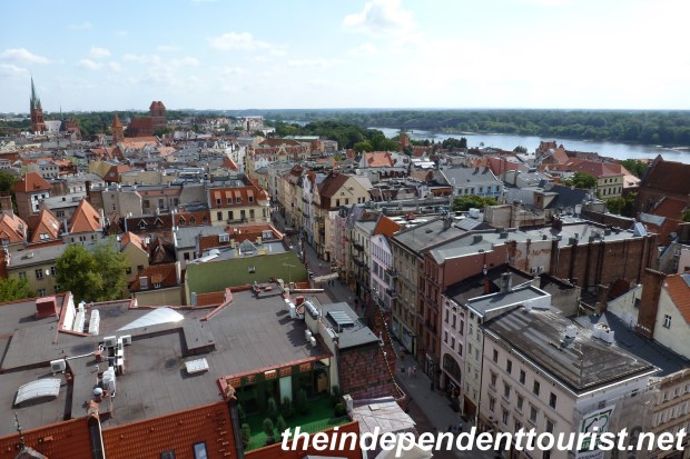 A view of Toruń, looking northeast along the Vistula river, from the Town Hall Tower.