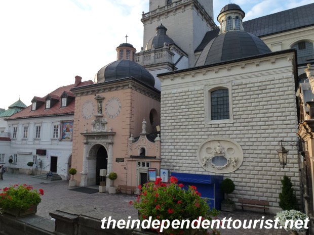 The asymmetrical architecture inside the Monastery, a bit like Wawel Cathedral in Kraków.