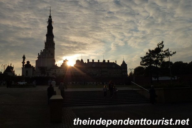 The Jasna Góra Monastery at sunset - it sits on a hill overlooking the town of Częstochowa. The Bell Tower is 106 m high.