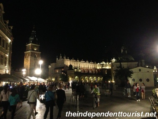 Rynek Square at night.