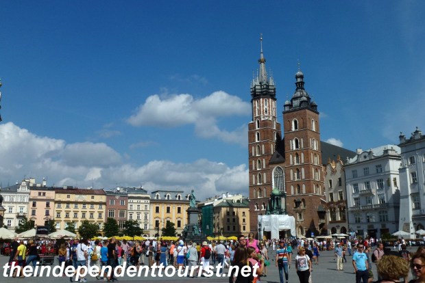 St. Mary's Church with its uneven towers faces Rynek Square.