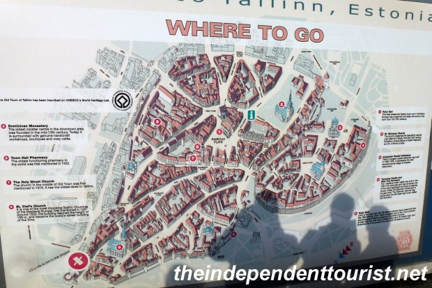 A large map of Tallinn Old Town greets cruise ship visitors.