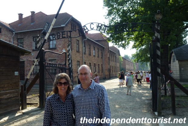 The main gate with its archway which says "Freedom Through Work" or "Work Makes You Free". New arrival prisoners would pass under this sign and hear a "orchestra" playing. Every day thousands would march out to their slave labor assignments and return carrying their dead fellow prisoners.