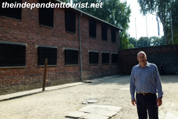 The infamous yard bertween cell Blocks 10 and 11. Block 11 was known as the "death block." Prisoners were tortured and shot here. From 1941 to 1943 several thousand were shot by the SS on this spot. Floggings also took place here and torture, such as being hung from a post by your wrists tied behind you. In the basement of cell Block 11 are a number of torture rooms. We were not allowed to take pictures inside that area.