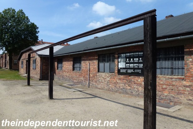 The gallows, where many prisoners were hung as a warning to others. In July 1943, 12 Poles were hung, suspected of helping 3 prisoners escape.