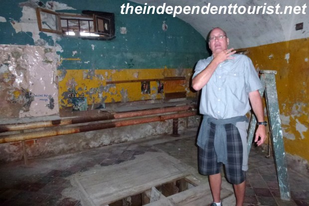 One of the execution rooms. Hangings and poisonings took place here. Note the floorboards in the center of the picture, these would allow for the person to fall enough distance to complete the hanging.