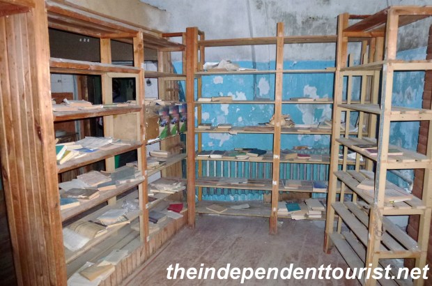 The library - a number of books still on the shelves.