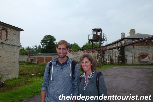 My wife and son near the entrance to Patarei Prison.