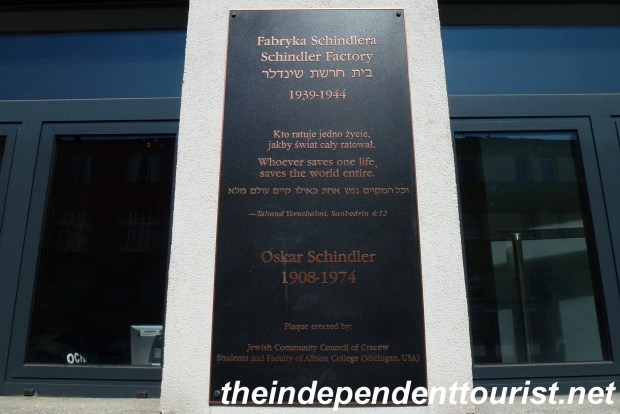 Sign in front of the Factory Museum. "Whoever saves one life, saves the world entire."