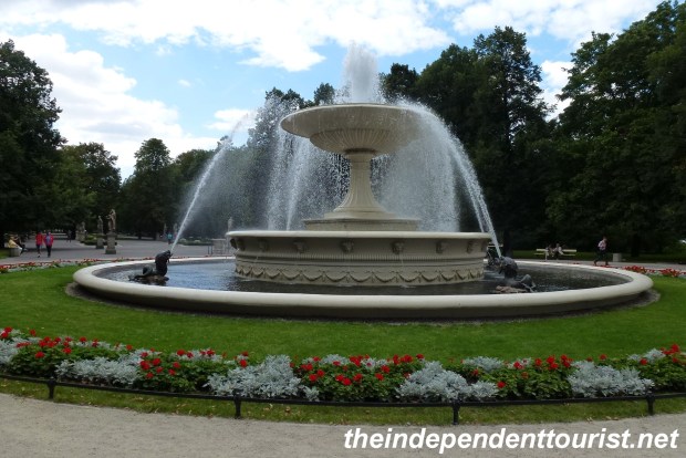 A fountain in the Saxon Gardens, Warsaw's first public park (early 18th century). The park is modeled on the gardens at Versailles, France.