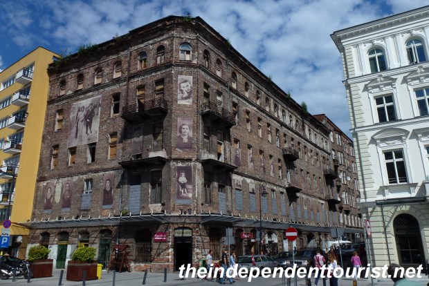 This building is a survivor from World War II. The facade is pockmarked with bullet holes. It's located on Ul Próżna street, just a few blocks from the Ghetto wall.