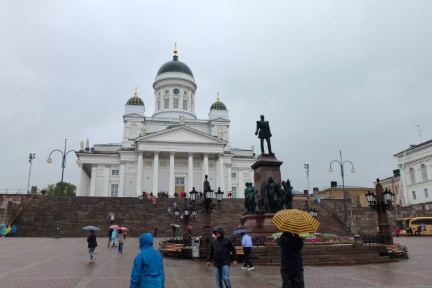 Helsinki Cathedral overlooks Senate Square. The statue is Emperor Alexander II, unveiled in 1894.