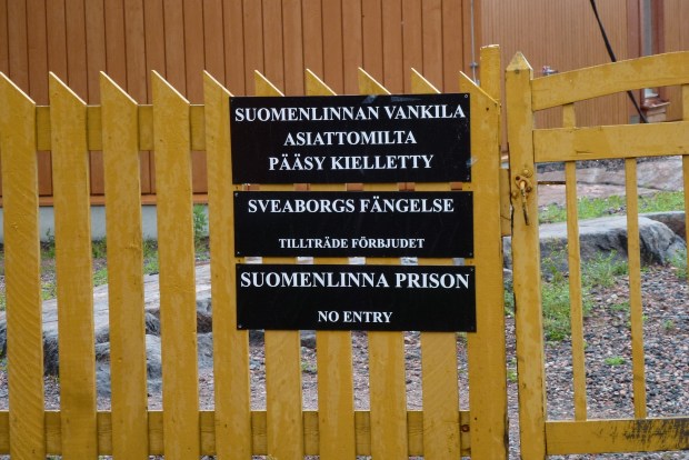 A sign saying tourists are not welcome at the prison labor camp in the fortress!