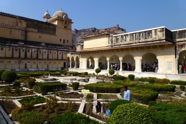 Another beautiful courtyard in Amber Fort (Jaigarh Fort is in the distance on the hill).