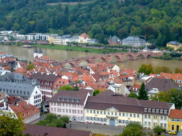 A view of the Neckar River and the Old Bridge from the Castle Gardens.