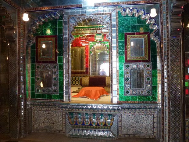 Colored mirror decor in City Palace.