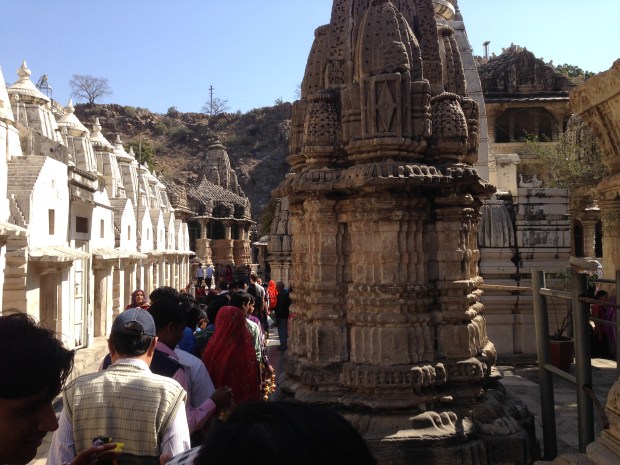 Entering the Eklingji temple complex with worshippers.