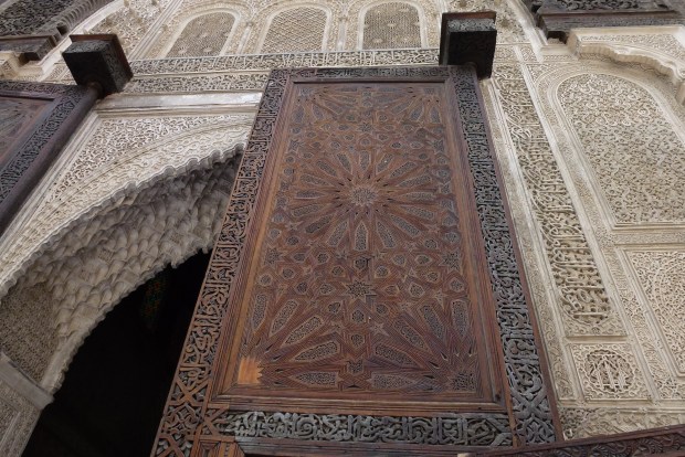 Detail of the intricate carvings at Medersa Bou Inania.